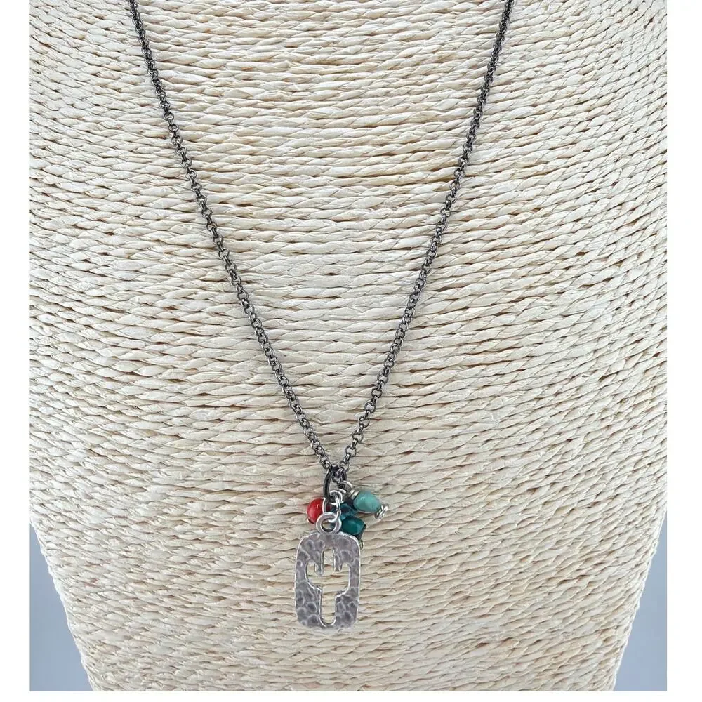 Handcrafted Southwestern Saguaro Cactus Hammered Pendant Necklace